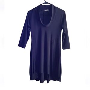 Sympli Black High Low Dress with Cowl Neck